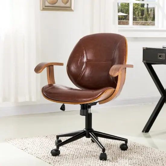 Glitzhome&reg; 38" Leatherette Gaslift Adjustable Swivel Office Chair Russet {3}
