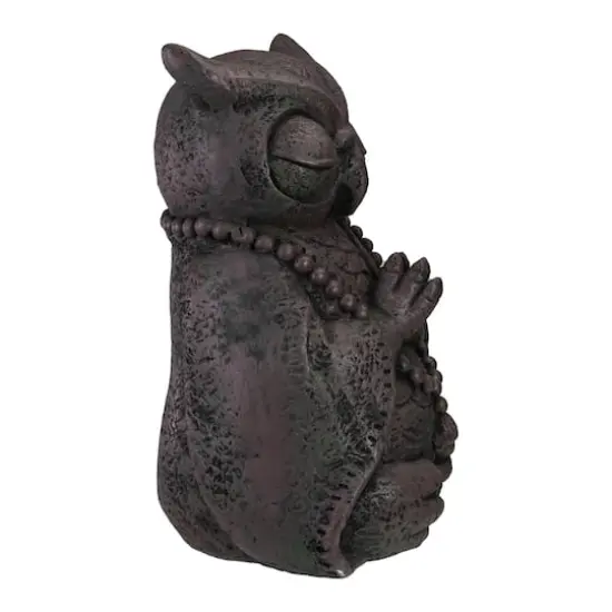 17" Dark Gray Meditating Buddha Owl Outdoor Garden Statue {6}