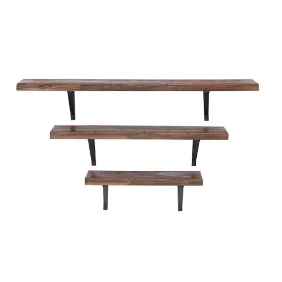 Brown Wood Industrial Wall Shelf Set {1}