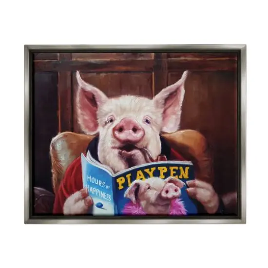 Stupell Industries Funny Pig Magazine Man Cave Floater Framed Art Gray {1}