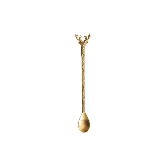 Hello Honey&reg; 8" Gold Reindeer Handle Brass Cocktail Spoon {1}