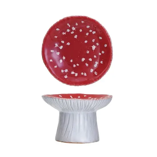 Hello Honey® 4.25" Red & White Reactive Glaze Round Stoneware Footed Mushroom Dish {1}