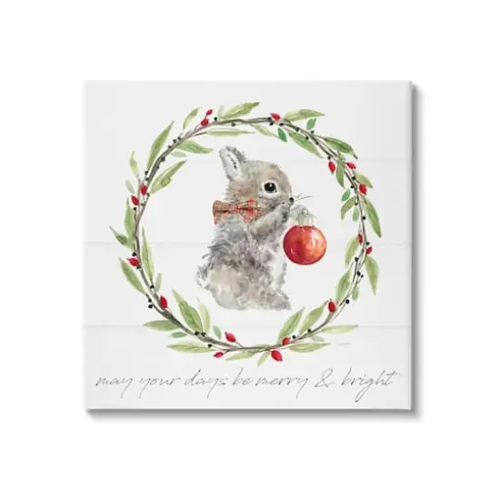 Stupell Industries Merry & Bright Bunny Wreath Canvas Wall Art {1}