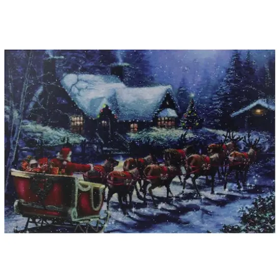 LED Lighted Santa Claus In Sleigh Christmas Canvas Wall Art {1}