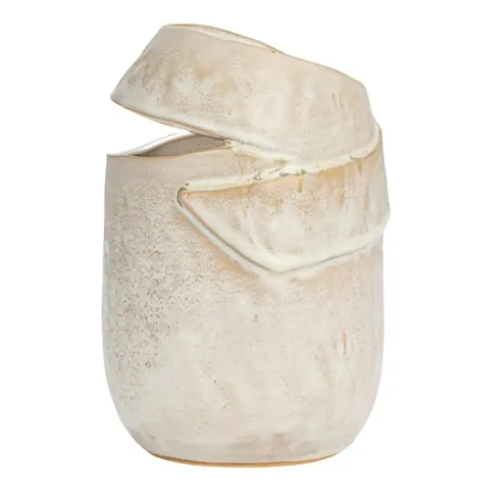 Hello Honey&reg; 8" Cream Organic Round Stoneware Vase with Reactive Glaze {7}