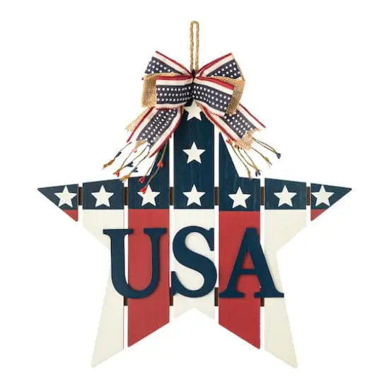 Glitzhome&reg; 19" Patriotic American Wooden Star Door Hanger {1}