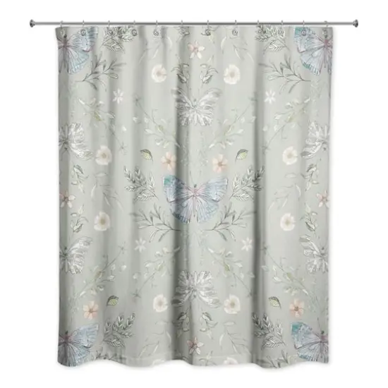 Butterfly Pattern Shower Curtain Sage Green {1}