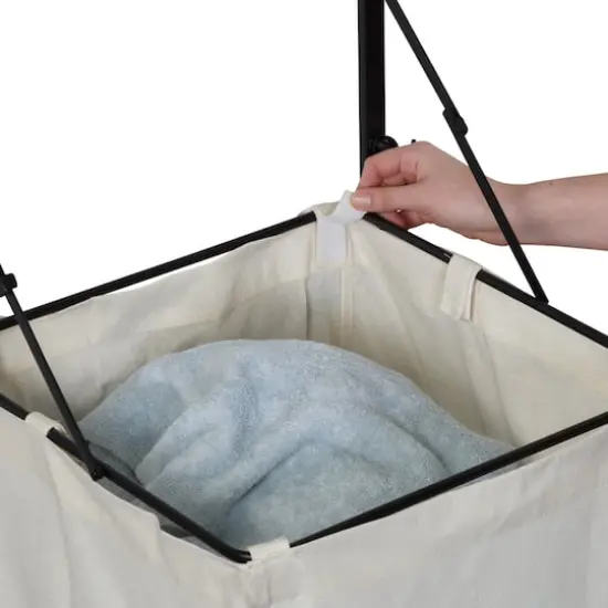 Honey Can Do Black & Maple Collapsible Wall-Mounted Hamper with Laundry Bag & Shelf {11}