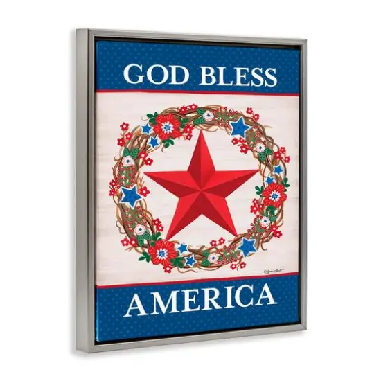 Stupell Industries God Bless America Wreath Floater Framed Art Gray {4}