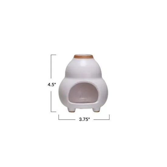 Hello Honey&reg; 4.5" White & Brown Reactive Glaze Stoneware Footed Tealight Candle Holder {4}