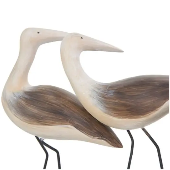 14" Brown Polystone Bird Family Sculpture with Cream Rock Base {5}