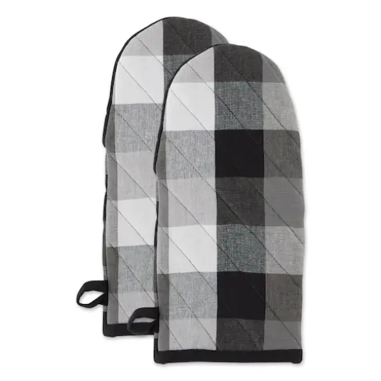 DII&reg; Tri Color Check Oven Mitts, 2ct. Black {1}