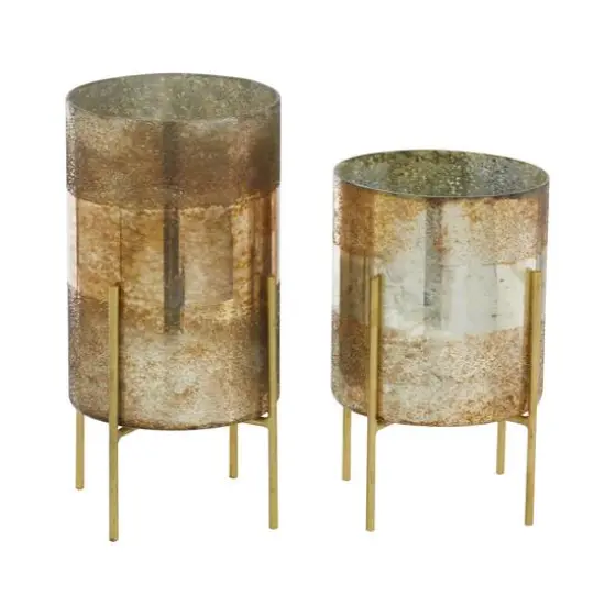 Brown Glass Contemporary Candle Holder Set {3}
