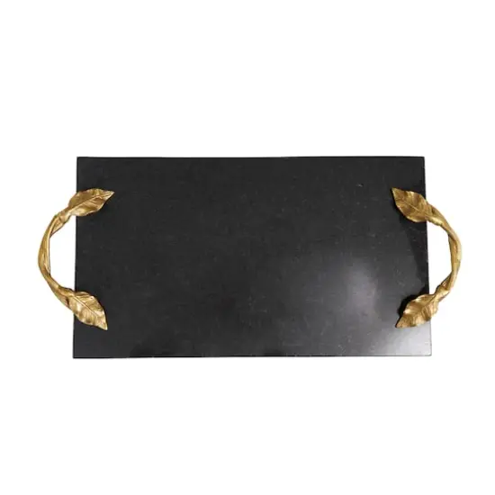20.5" Black Marble Rectangular Tray with Gold Leaf Handles {5}