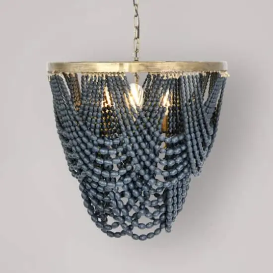 Hello Honey&reg; 26" 2-Tier Draped Wood Bead Chandelier Blue {3}