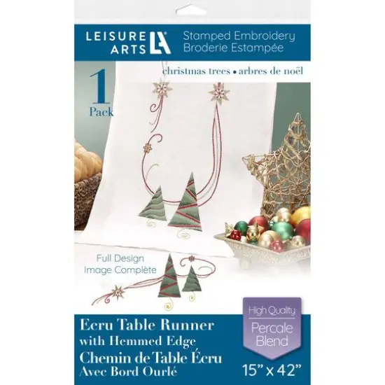 Leisure Arts&reg; Christmas Trees Ecru Table Runner Stamped Embroidery Kit  {1}