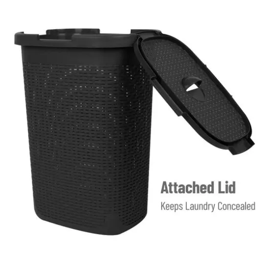 Mind Reader 60L Ventilated Slim Laundry Hamper with Cut Out Handles & Attached Hinged Lid, 2ct. Black {6}