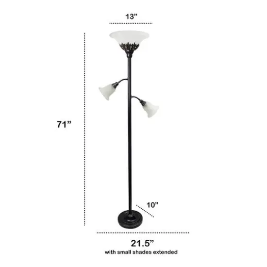 Lalia Home Torchiere Floor Lamp with 2 Reading Lights Restoration Bronze/White Shades {4}