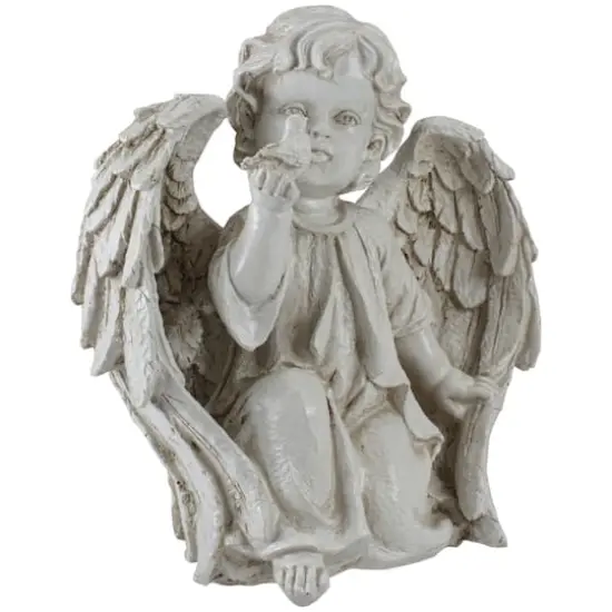 10" Ivory Cherub Angel on Knee with Dove Garden Statue {6}