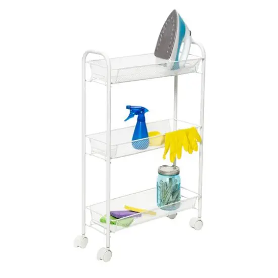 Honey Can Do White 3-Tier Mesh Narrow Rolling Cart {12}