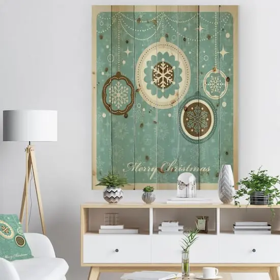 Designart Merry Christmas Tree Ball Print on Natural Pine Wood {5}