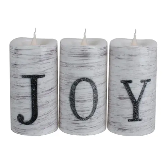 6" Battery Operated JOY Christmas LED Flameless Candle Set {1}