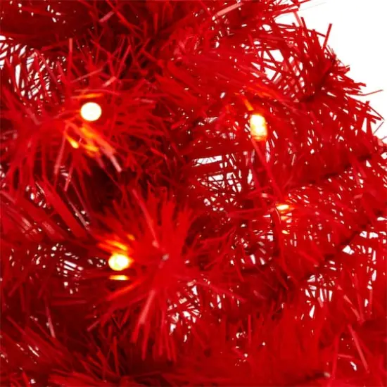 2ft. Pre-Lit Red Artificial Christmas Tree, Warm White LED Lights {4}