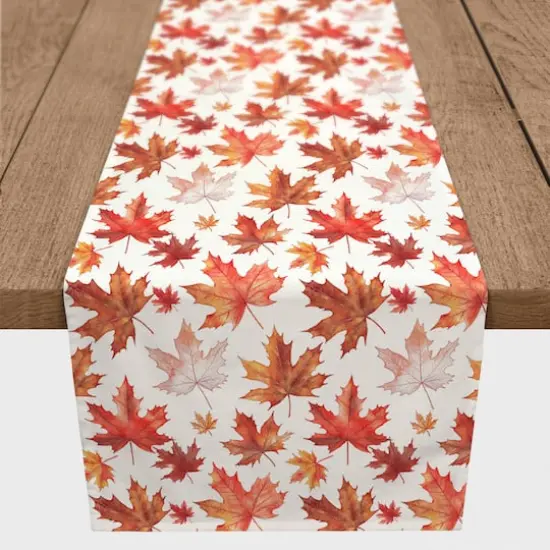 Watercolor Orange Leaf Pattern 16" x 72" Tablerunner {1}