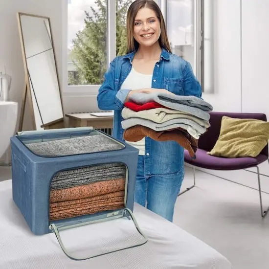 Sorbus Large Foldable & Stackable Storage Bags with Windows Set Blue {3}