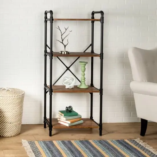 Honey Can Do Black 4-Tier Industrial Bookshelf {3}
