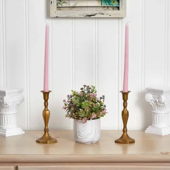 9" Purple Eucalyptus Plant In Marble Finished Vase {3}