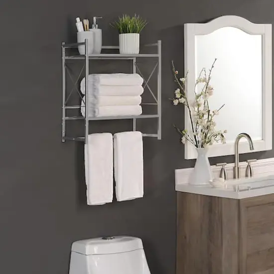 SunnyPoint 20" 2-Tier Metal Shelf Silver {4}