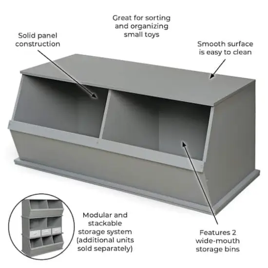 Badger Basket 2 Bin Stackable Storage Cubby Gray {12}