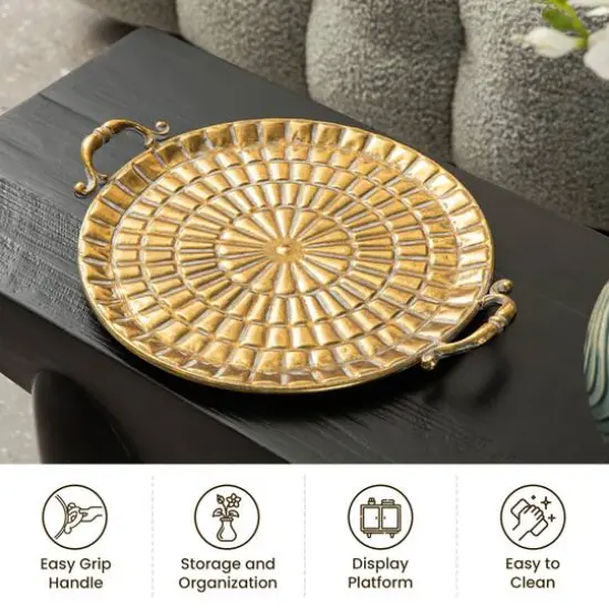 Glitzhome&reg; Gold Round Metal Embossed Decorative Trays Set {5}
