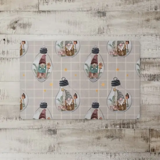 Gray & White Check Gnome Globe Pattern Floor Mat {3}