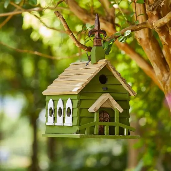 Glitzhome&reg; 11" Oversized Distressed Wood Church Birdhouse {3}