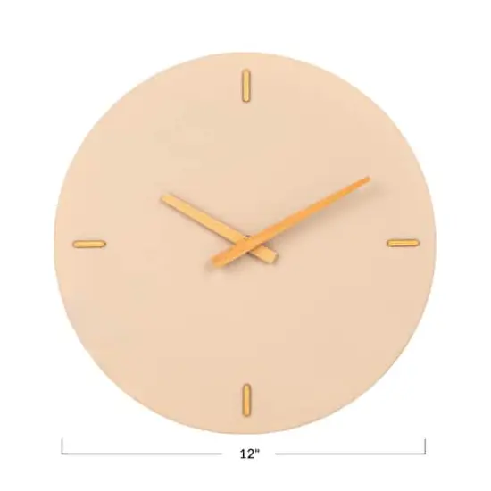 Hello Honey® 12" Beige & Natural Round Stoneware & Wood Wall Clock {5}