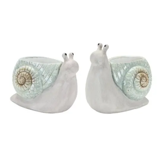 Terracotta Snail Figurine Planter Set {1}