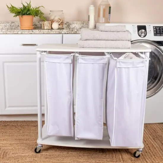 Household Essentials 3-Bag Laundry Sorter with Laminate Shelving White {4}