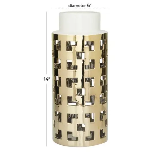 Gold Stoneware Glam Vase, 14" x 6" x 6" {7}