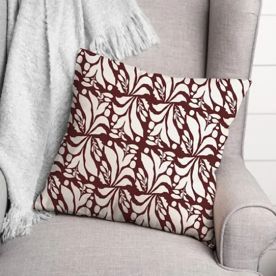 18" Fun Foliage Indoor/Outdoor Pillow Maroon {3}