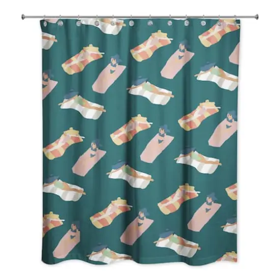 Navy Sun Bathers Pattern Shower Curtain {1}