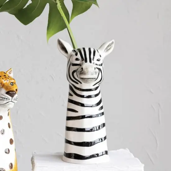 Hello Honey&reg; 11.5" White & Black Hand-Painted Decorative Stoneware Zebra Vase {4}