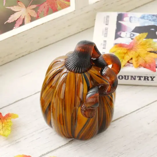 Glitzhome&reg; Medium Glass Pumpkin, Multicolor Stripes {10}