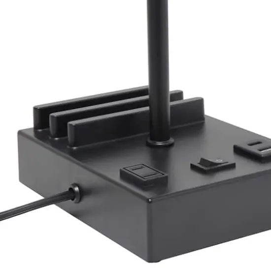 Simple Designs 15.3" Table Lamp with 2 USB Ports & Charging Outlet Black Base/White Shade {13}