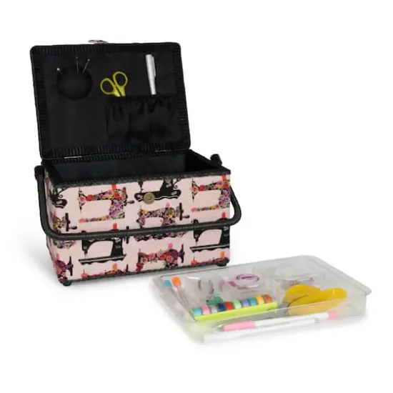 Dritz&reg; Large Pink Sewing Machines Sewing Basket {7}