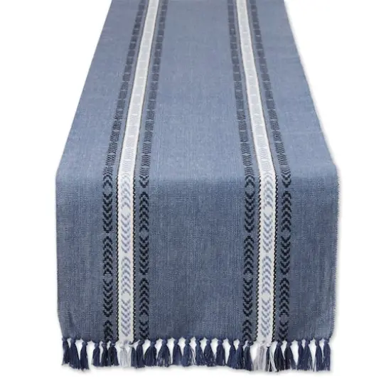 DII® 108" Dobby Striped Fringe Ribbed Table Runner Dobby French Blue {1}