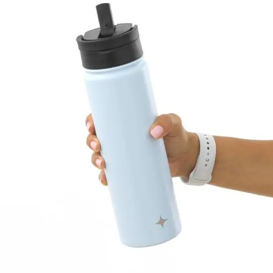 JoyJolt&reg; 22oz. Triple Insulated Water Bottle with Flip Lid & Sport Straw Lid Blue {8}