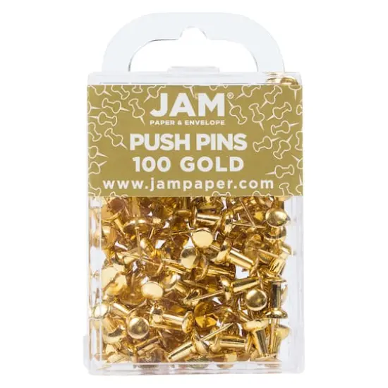 JAM Paper Colorful Standard Push Pins, 100ct. Gold {1}