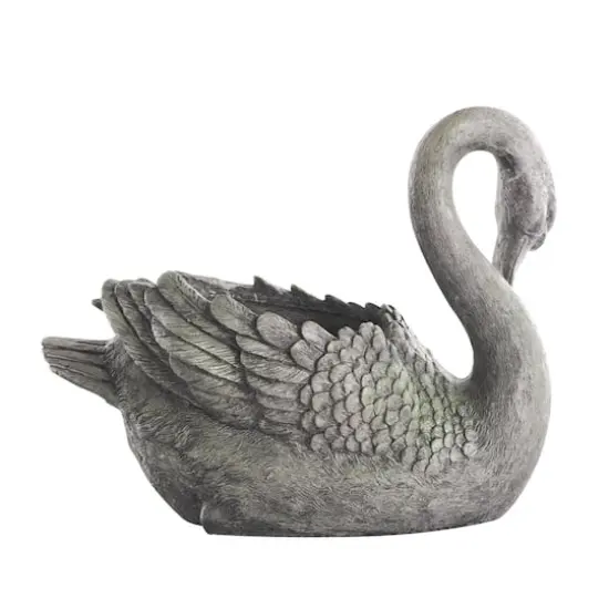 23" Gray Swan Textured Planter with Patina Accents {1}